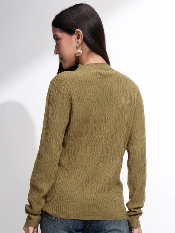 Tokyo Talkies Women Brown Mock Collar Sweater