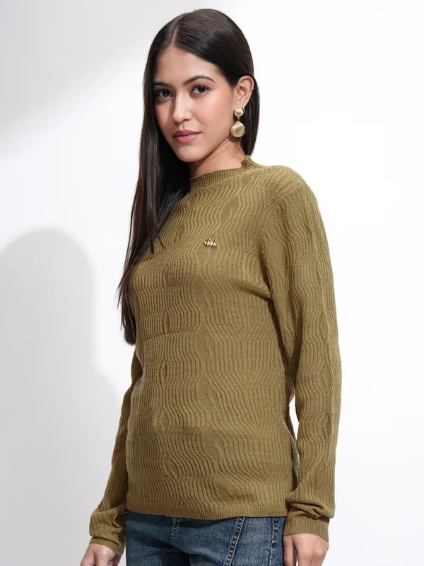 Tokyo Talkies Women Brown Mock Collar Sweater