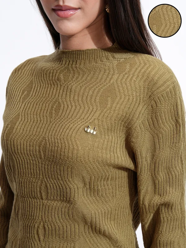 Tokyo Talkies Women Brown Mock Collar Sweater