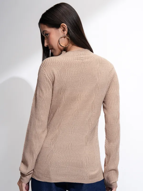 Tokyo Talkies Women Brown Mock Collar Sweater