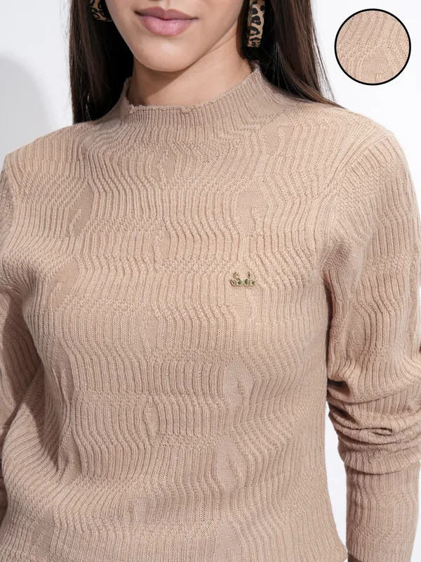 Tokyo Talkies Women Brown Mock Collar Sweater