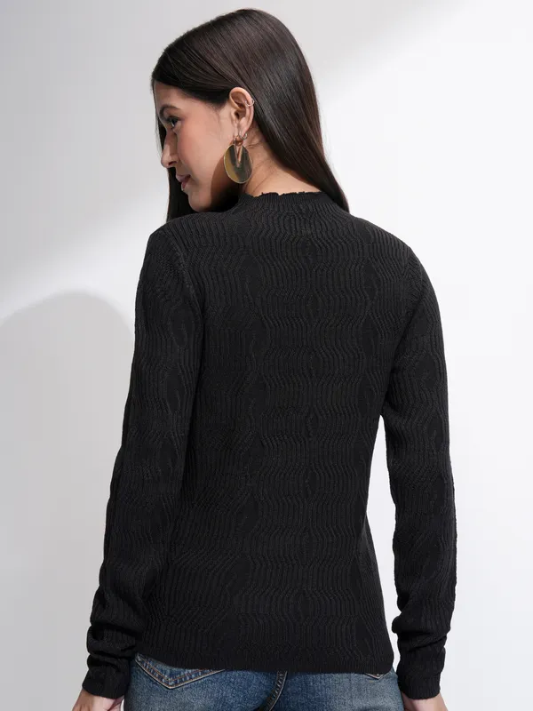 Tokyo Talkies Women Black Mock Collar Sweater