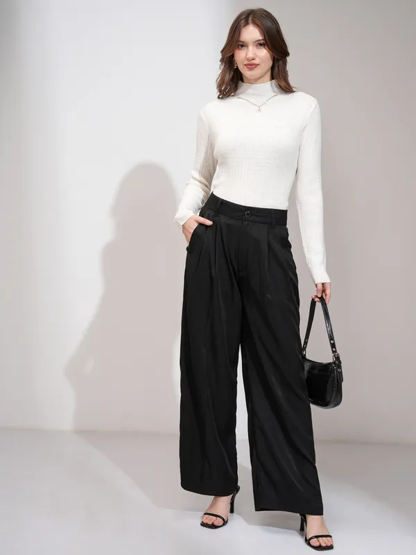 Tokyo Talkies Women Off White Turtle Neck Sweater