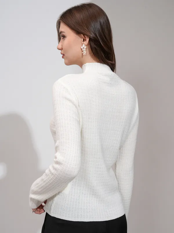 Tokyo Talkies Women Off White Turtle Neck Sweater