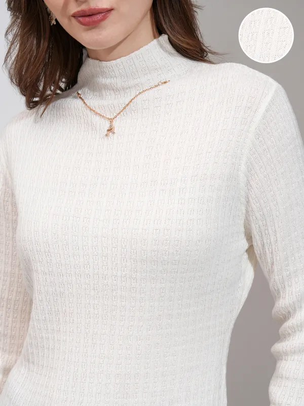 Tokyo Talkies Women Off White Turtle Neck Sweater