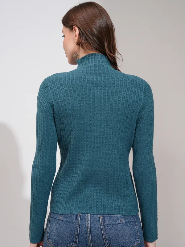 Tokyo Talkies Women Blue Turtle Neck Sweater