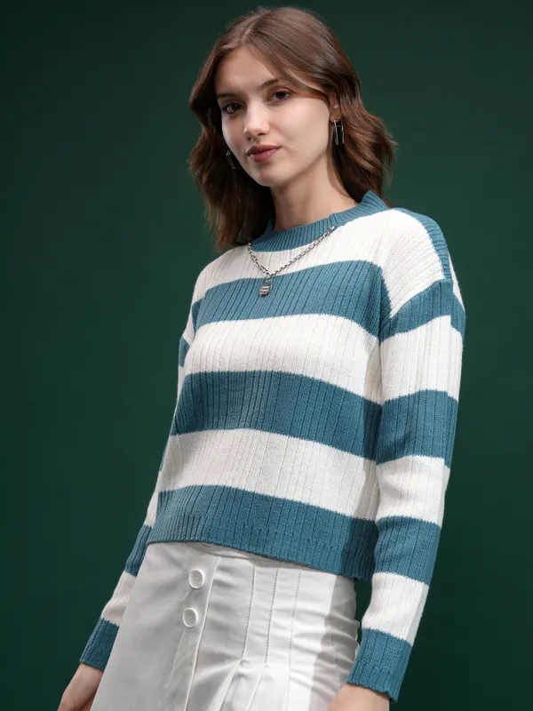 Tokyo Talies Women Blue Round Neck Sweater