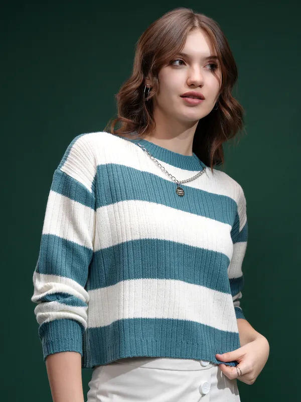 Tokyo Talies Women Blue Round Neck Sweater