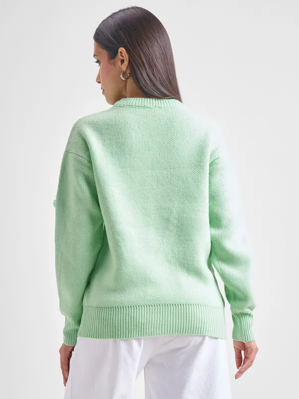 Tokyo Talkies Women Green Round Neck Sweater