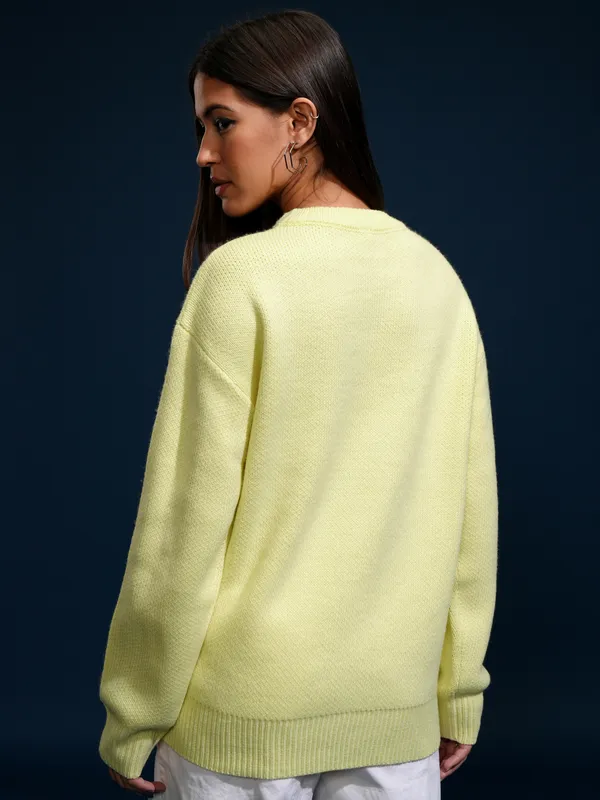 Tokyo Talkies Women Yellow Round Neck Sweater