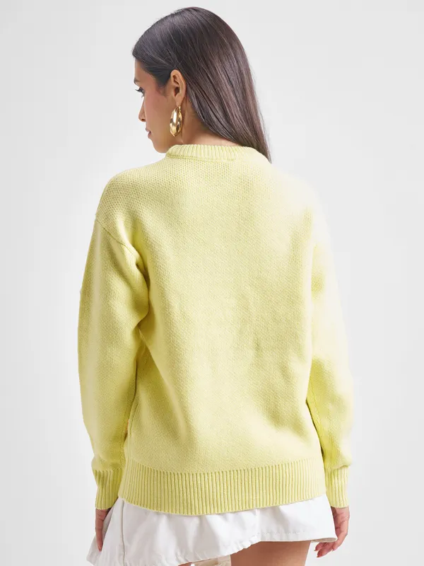 Tokyo Talkies Women Yellow Round Neck Sweater