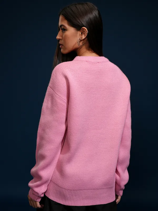 Tokyo Talkies Women Pink Round Neck Sweater