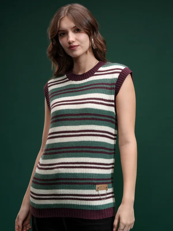 Tokyo Talies Women Green Round Neck Sweater