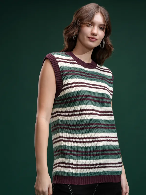 Tokyo Talies Women Green Round Neck Sweater
