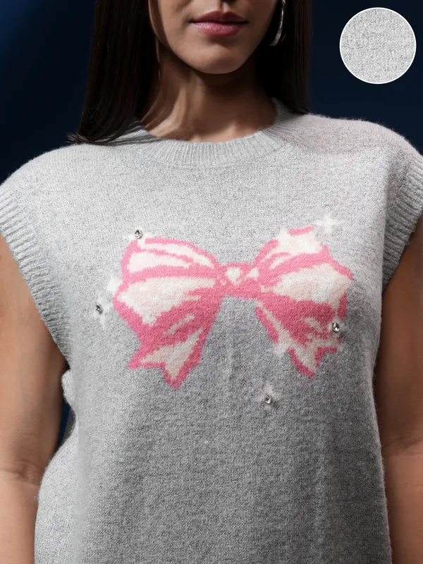 Tokyo Talkies Women Grey Round Neck Sweater