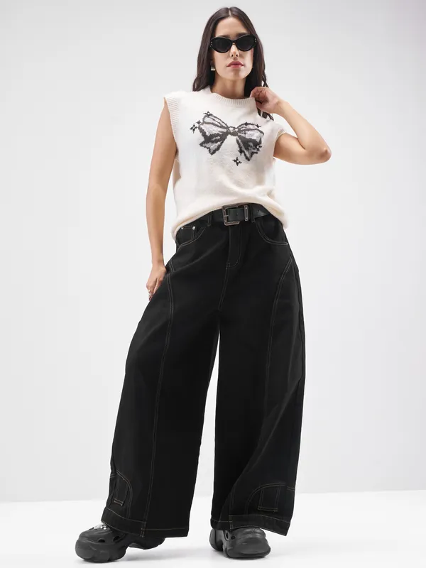 Street By Tokyo Talkies Women Off White Round Neck Sweater