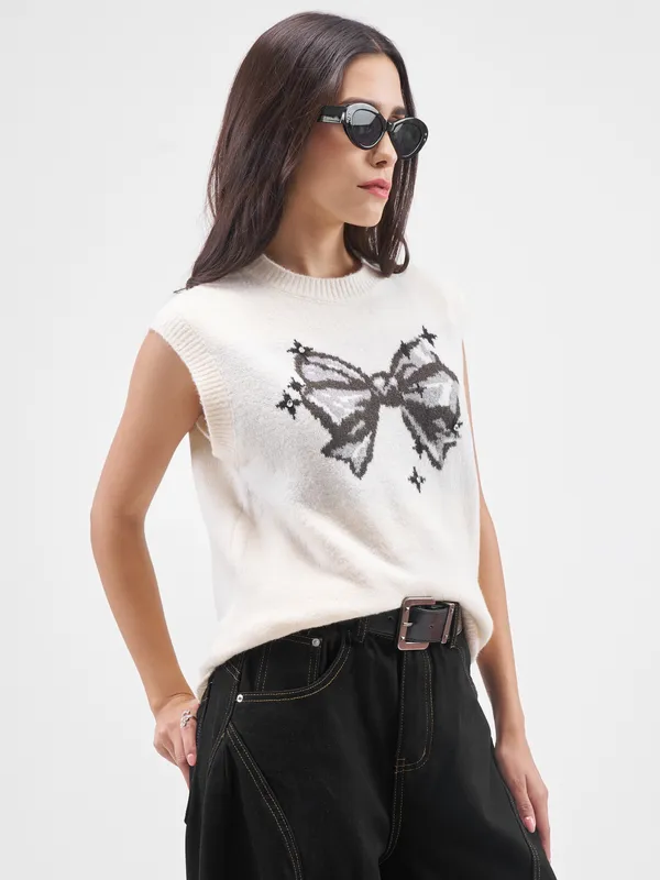 Street By Tokyo Talkies Women Off White Round Neck Sweater