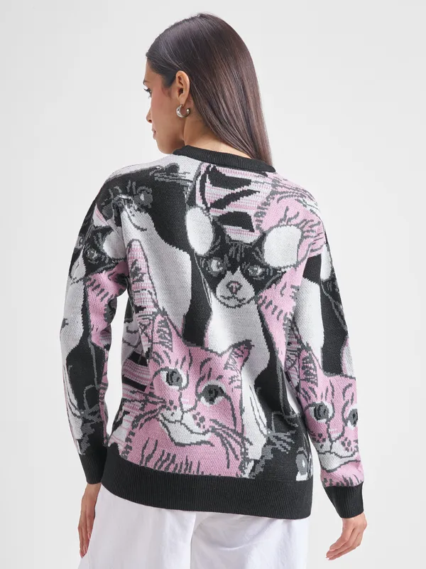 Tokyo Talkies Women Black Round Neck Sweater