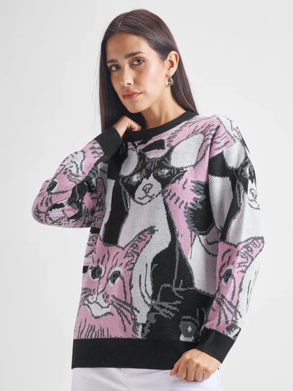 Tokyo Talkies Women Black Round Neck Sweater