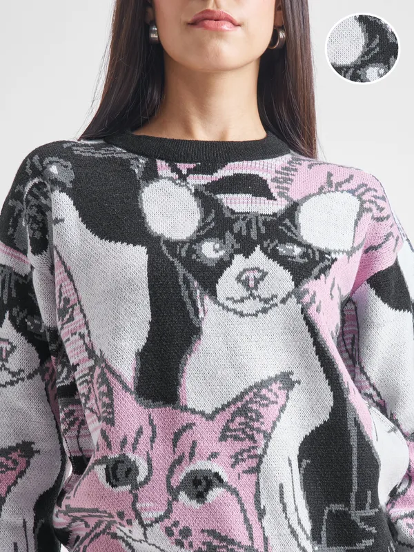 Tokyo Talkies Women Black Round Neck Sweater