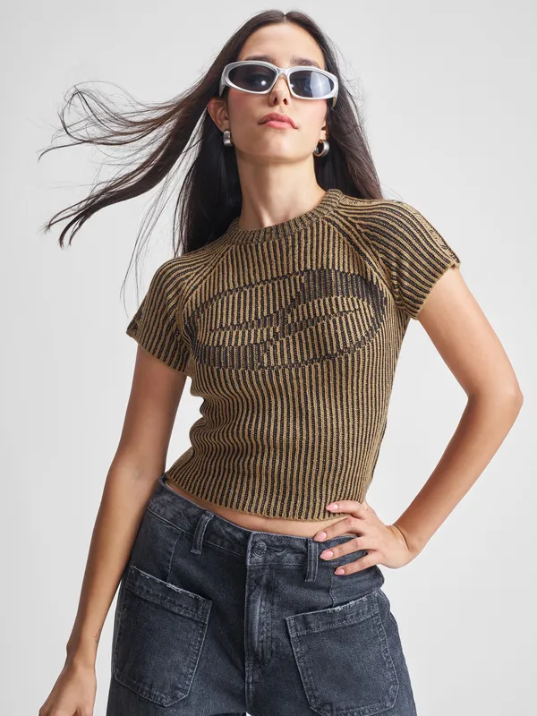 Tokyo Talkies Women Brown Round Neck Sweatshirts