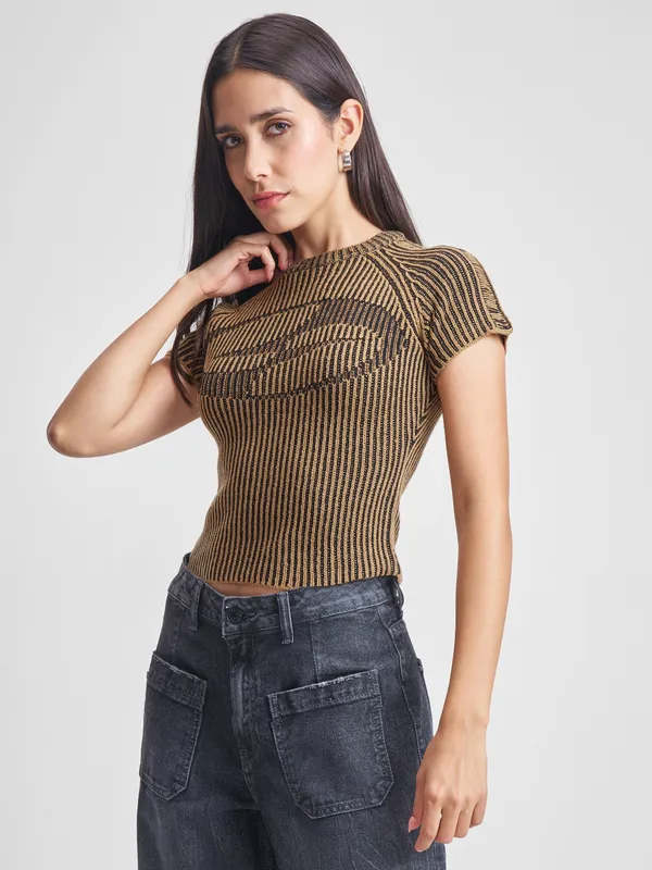 Tokyo Talkies Women Brown Round Neck Sweatshirts