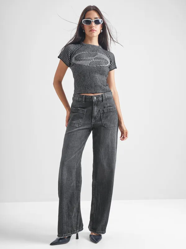 Tokyo Talkies Women Black Round Neck Sweater