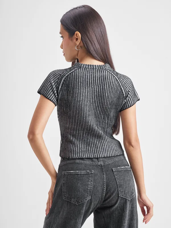 Tokyo Talkies Women Black Round Neck Sweater