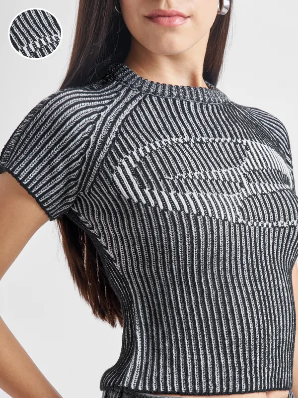 Tokyo Talkies Women Black Round Neck Sweater