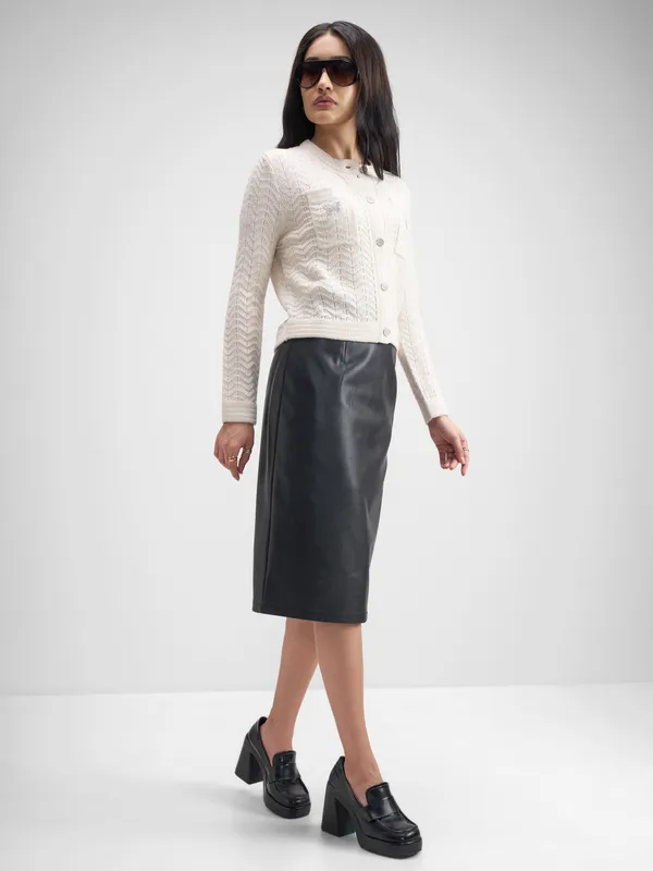 Tokyo Talkies Women Off White Round Neck Sweater