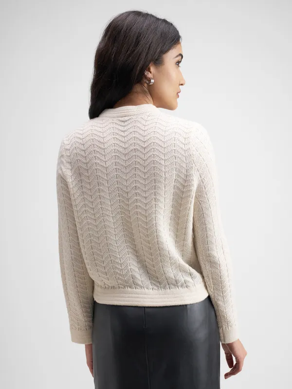 Tokyo Talkies Women Off White Round Neck Sweater