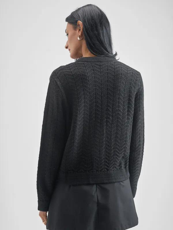 Tokyo Talkies Women Black Round Neck Sweater