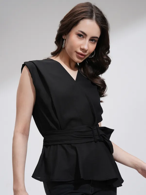  Tokyo Talkies Women Black Solid Wrap Tops