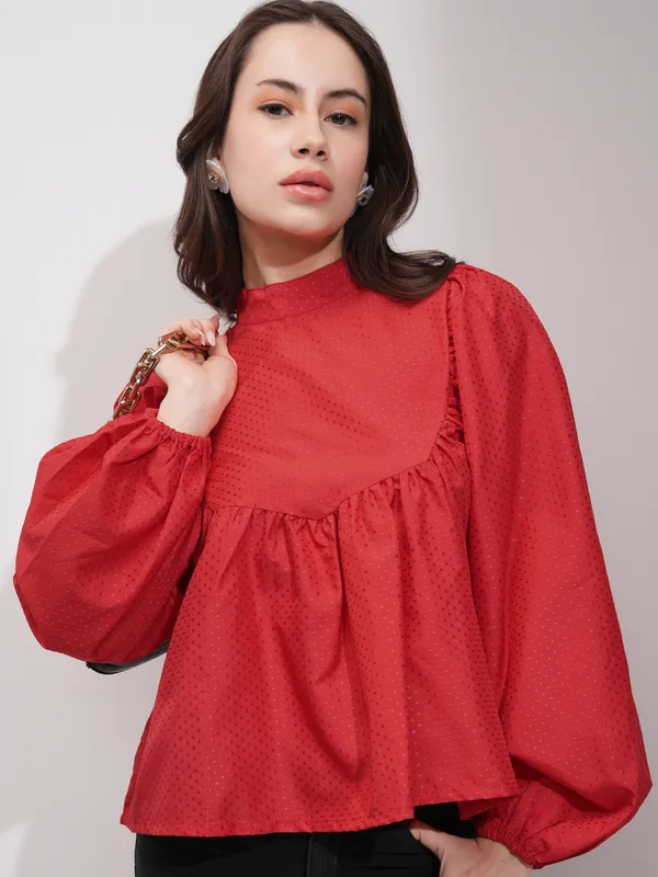  Tokyo Talkies Women Red Printed  Blouson Tops
