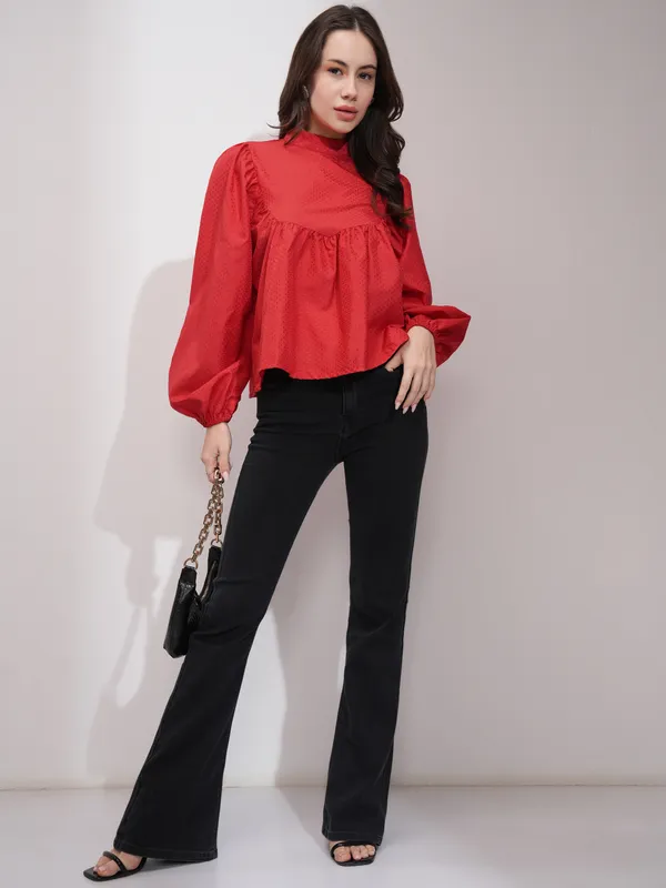  Tokyo Talkies Women Red Printed  Blouson Tops