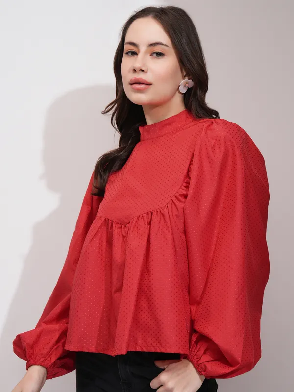  Tokyo Talkies Women Red Printed  Blouson Tops