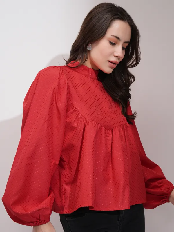  Tokyo Talkies Women Red Printed  Blouson Tops