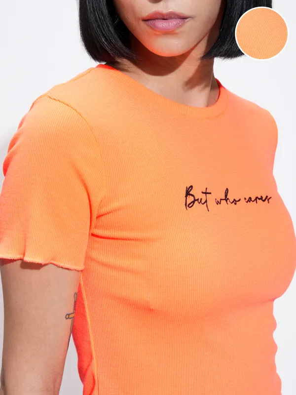 Tokyo Talkies Women Orange Printed Regular Top