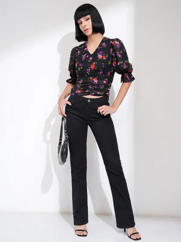 Tokyo Talkies Women Black Printed Regular Top