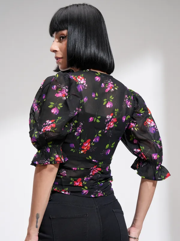 Tokyo Talkies Women Black Printed Regular Top