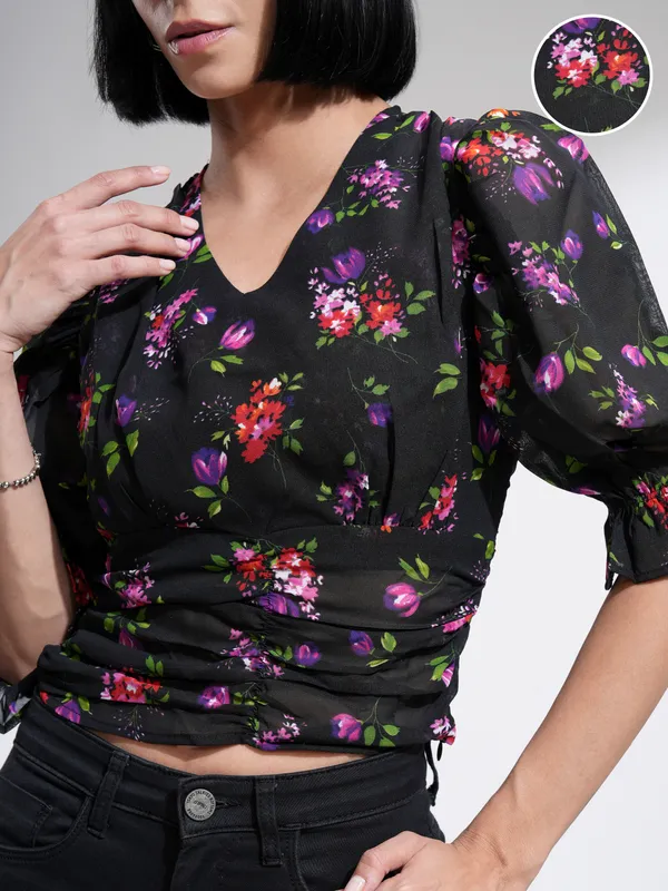 Tokyo Talkies Women Black Printed Regular Top