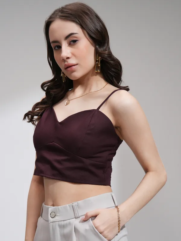 Tokyo Talkies Women Maroon Solid Regular Top
