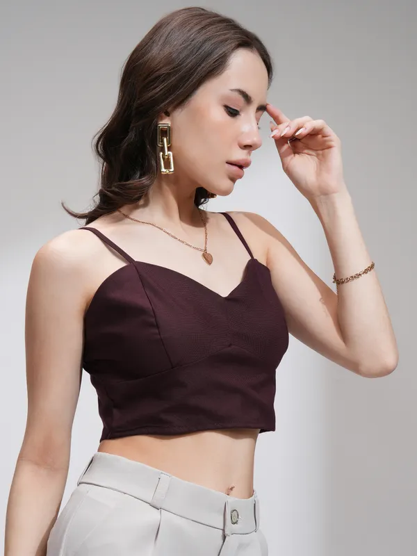 Tokyo Talkies Women Maroon Solid Regular Top