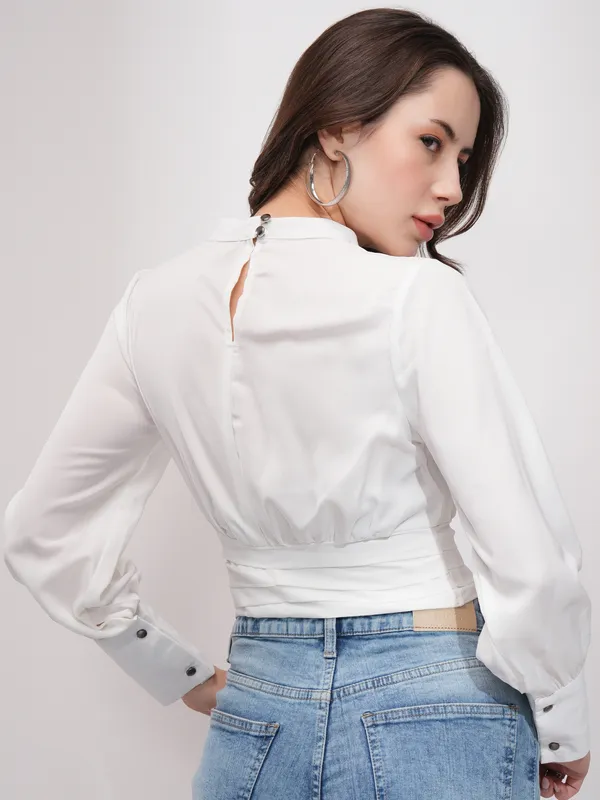 Tokyo Talkies Women White Solid Regular Top