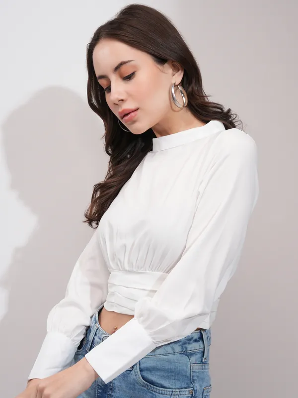 Tokyo Talkies Women White Solid Regular Top