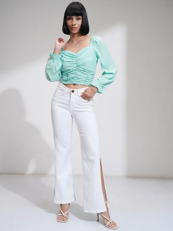 Tokyo Talkies Women Blue Solid Regular Top