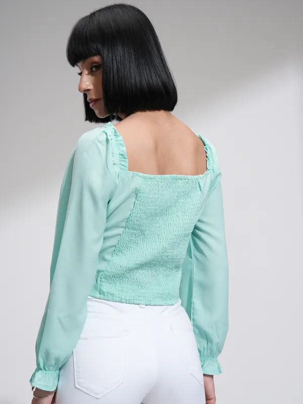 Tokyo Talkies Women Blue Solid Regular Top