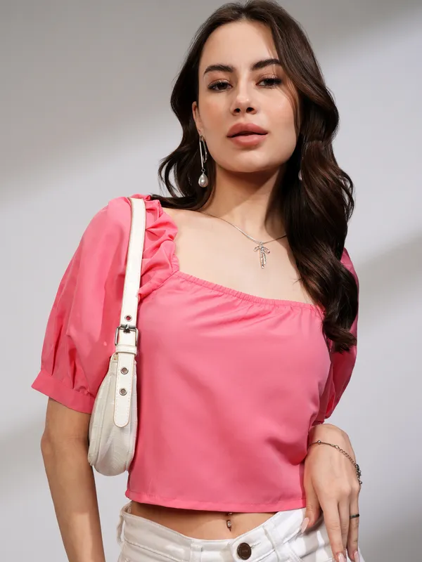 Tokyo Talkies Women Pink Solid Regular Top