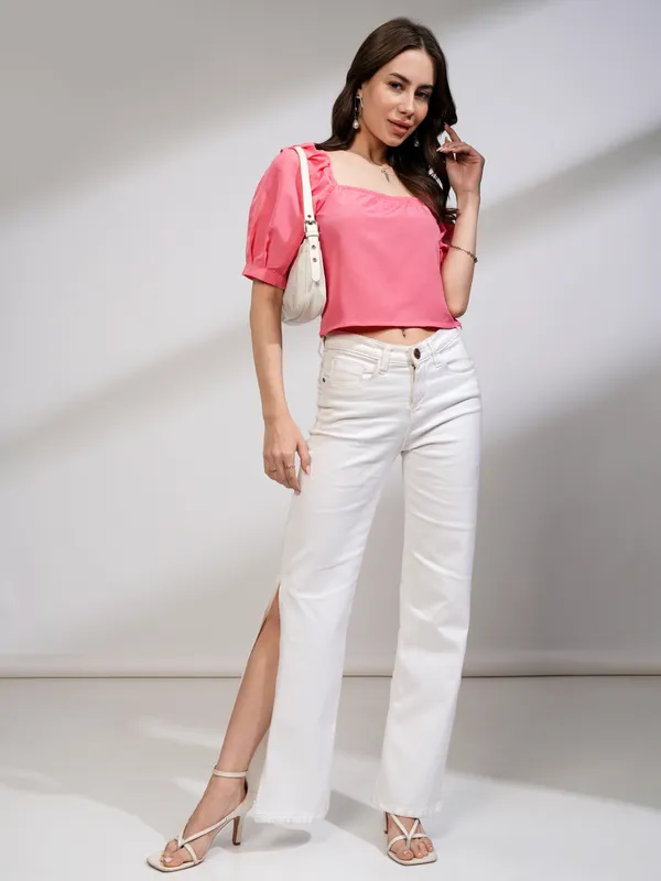 Tokyo Talkies Women Pink Solid Regular Top