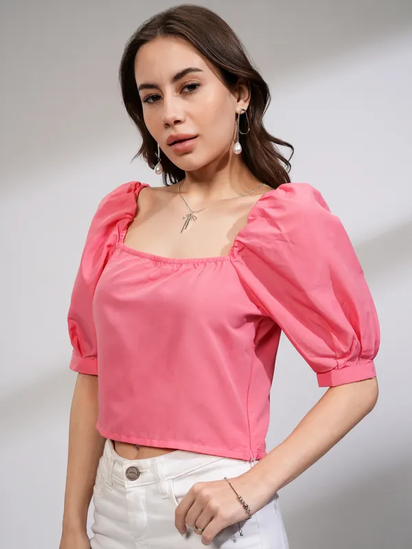 Tokyo Talkies Women Pink Solid Regular Top